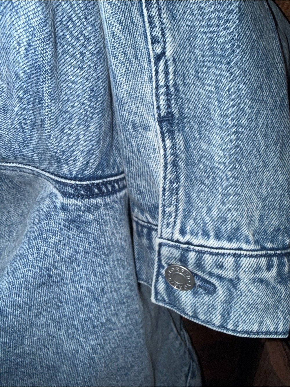 torrid Light Wash Denim Jacket with Gray Hood - Picture 4 of 5